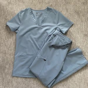 Figs Limited Edition Dusty Blue scrub top and bottom